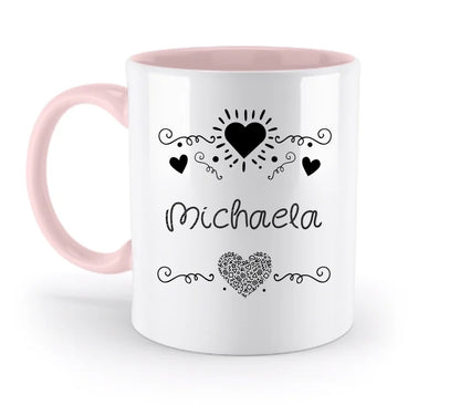 Dein e Wunschname n im LOVE DESIGN 2 - Personalisierte zweifarbige Tasse 330ml mit farbigem Innendruck