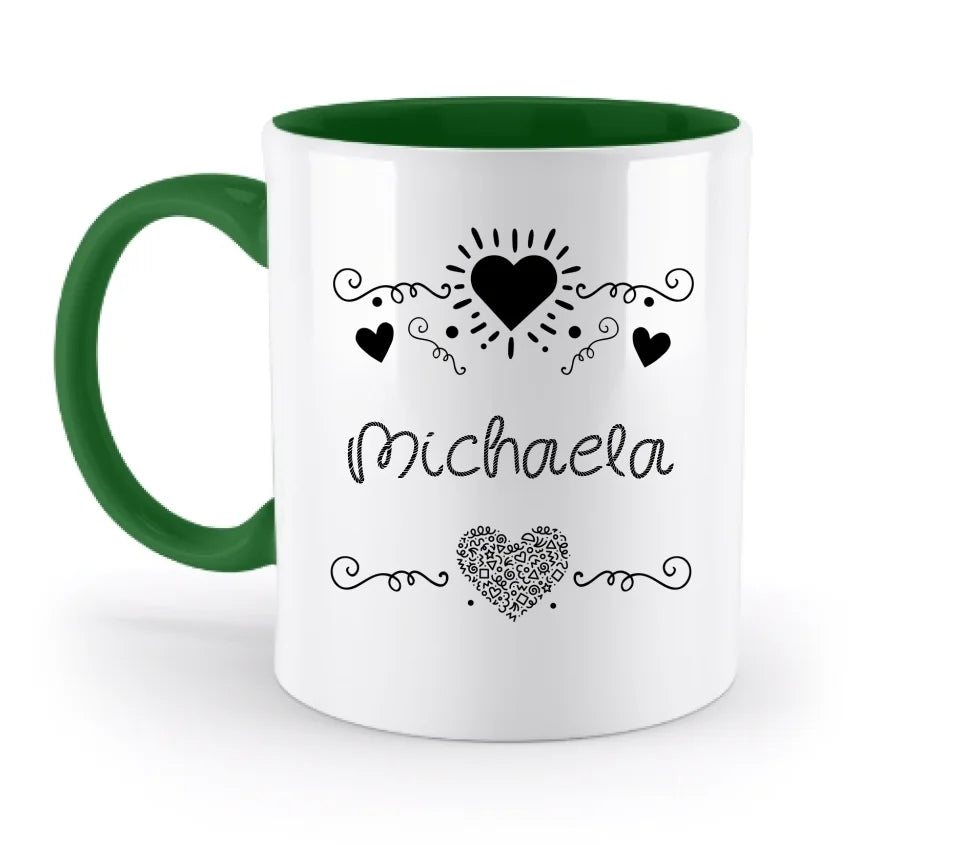 Dein e Wunschname n im LOVE DESIGN 2 - Personalisierte zweifarbige Tasse 330ml mit farbigem Innendruck