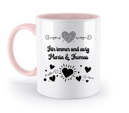 Dein e Wunschname n im LOVE DESIGN 3 - Personalisierte zweifarbige Tasse 330ml mit farbigem Innendruck