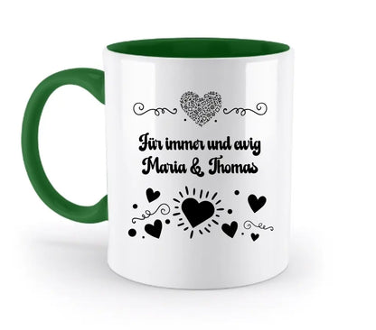 Dein e Wunschname n im LOVE DESIGN 3 - Personalisierte zweifarbige Tasse 330ml mit farbigem Innendruck