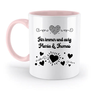 Dein e Wunschname n im LOVE DESIGN 3 - Personalisierte zweifarbige Tasse 330ml mit farbigem Innendruck