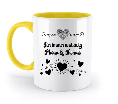 Dein e Wunschname n im LOVE DESIGN 3 - Personalisierte zweifarbige Tasse 330ml mit farbigem Innendruck