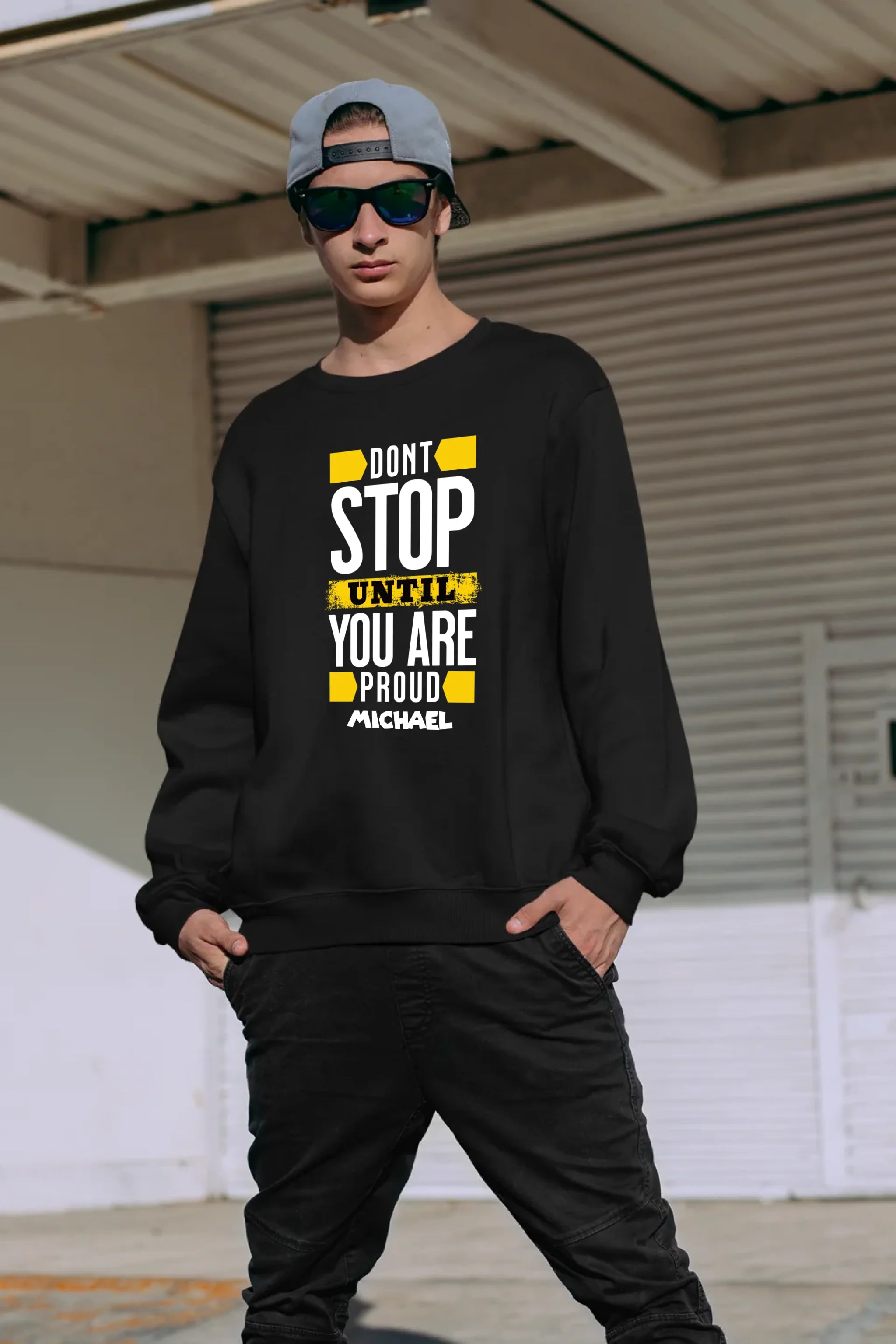 Don´t stop until you proud + dein Text • Unisex Sweatshirt Bio-Baumwolle in 4 Farben XS-3XL • personalisiert