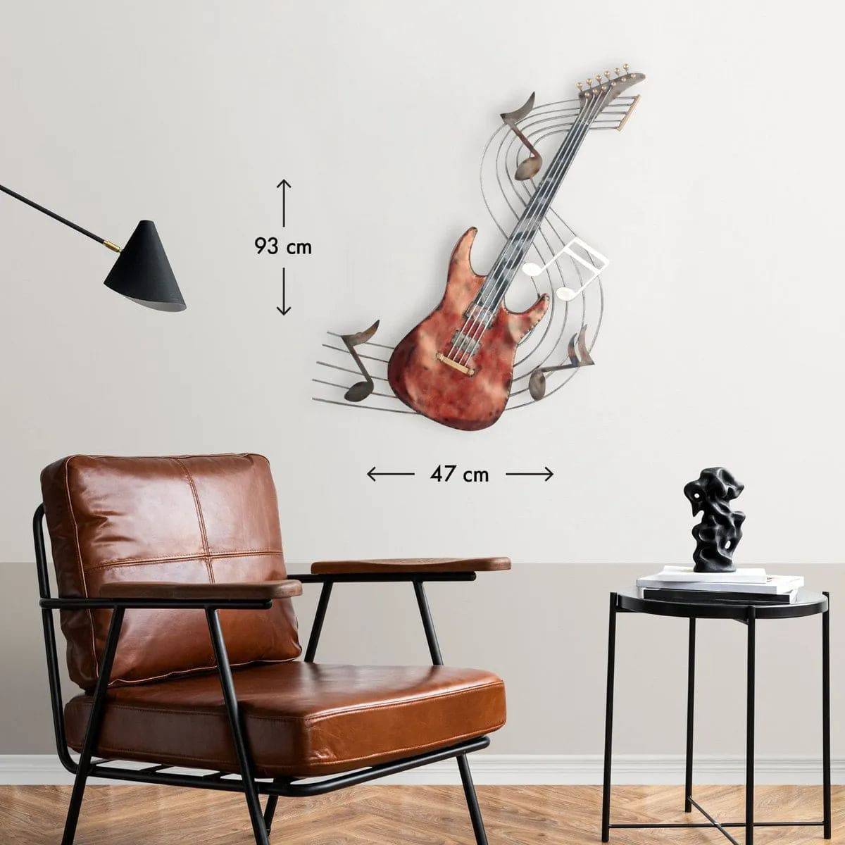 E-Gitarre mit Noten • 48x92 cm • Relief • Wanddeko in 3D-Optik • Wandbild