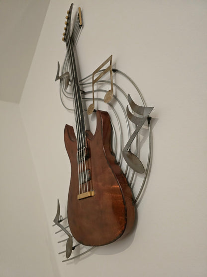 E-Gitarre mit Noten • 48x92 cm • Relief • Wanddeko in 3D-Optik • Wandbild