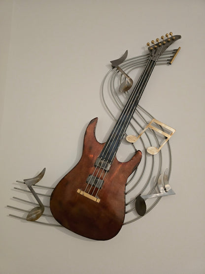 E-Gitarre mit Noten • 48x92 cm • Relief • Wanddeko in 3D-Optik • Wandbild