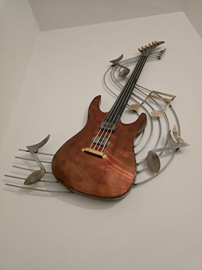 E-Gitarre mit Noten • 48x92 cm • Relief • Wanddeko in 3D-Optik • Wandbild