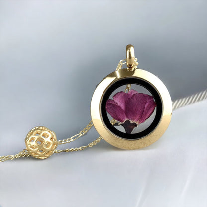 Echte Japanische Kirschblüte - Sakura Medaillon - 925 Sterling Vergoldet - K925-27