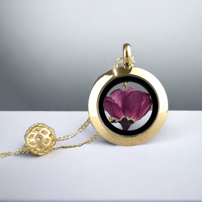 Echte Japanische Kirschblüte - Sakura Medaillon - 925 Sterling Vergoldet - K925-27