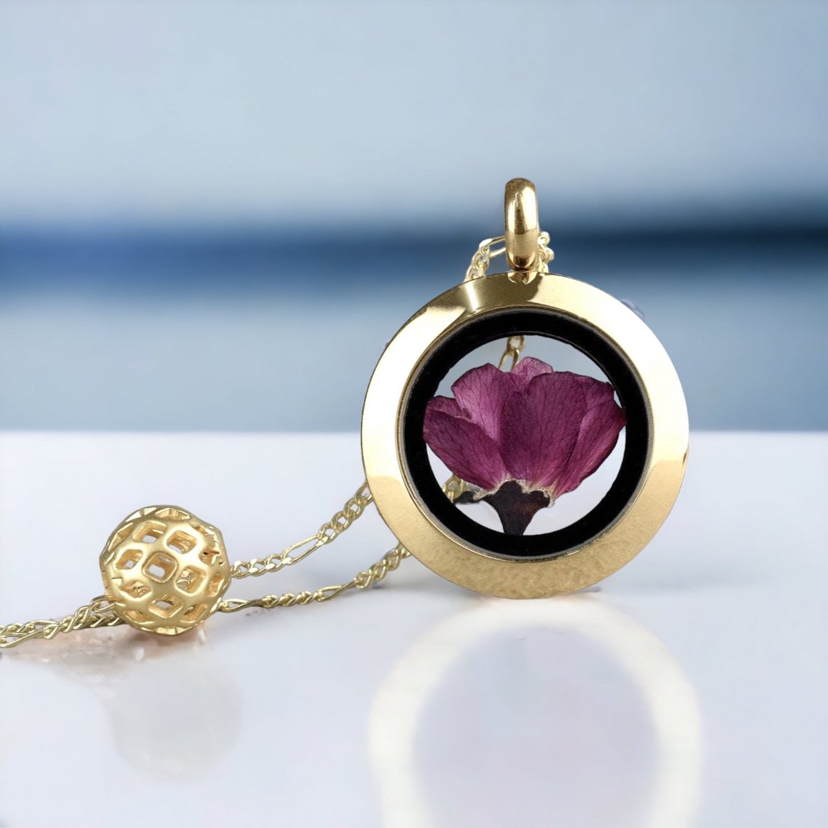 Echte Japanische Kirschblüte - Sakura Medaillon - 925 Sterling Vergoldet - K925-27