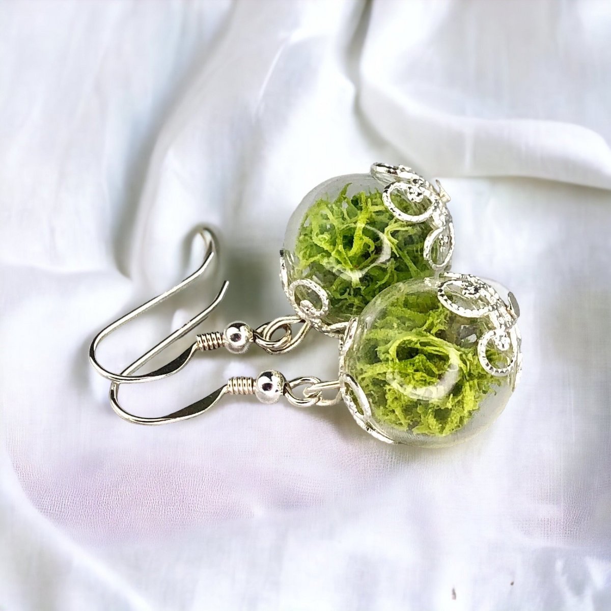 Echte Moos Ohrringe - 925 Sterling Silber Schmuck - Botanische Terrarium Ohrhänger - OHR925-10