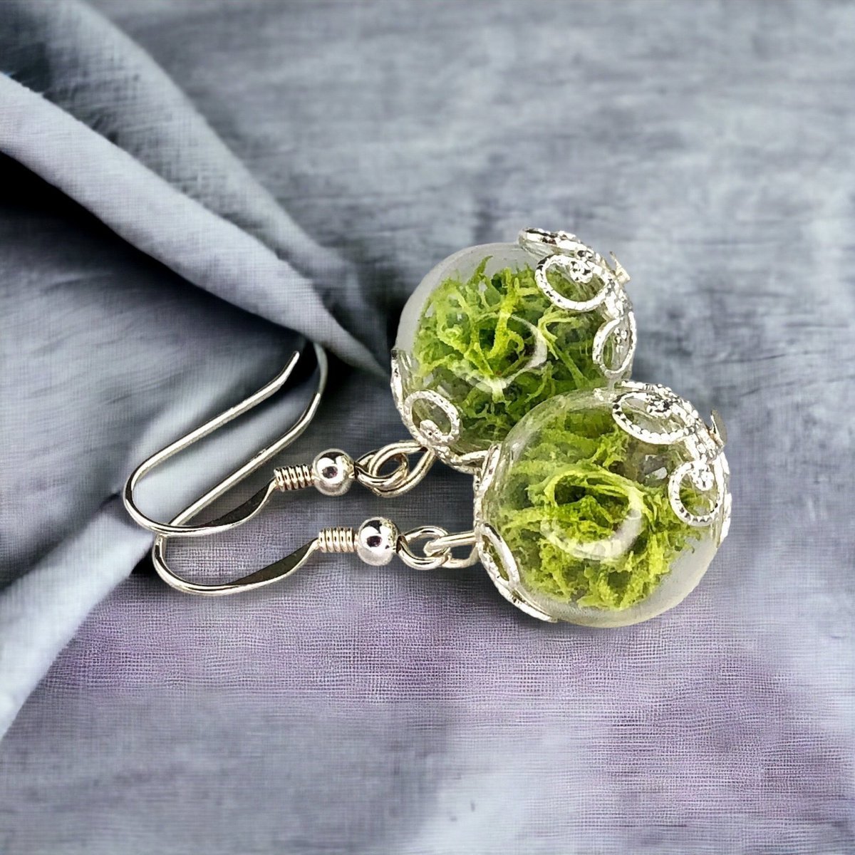 Echte Moos Ohrringe - 925 Sterling Silber Schmuck - Botanische Terrarium Ohrhänger - OHR925-10