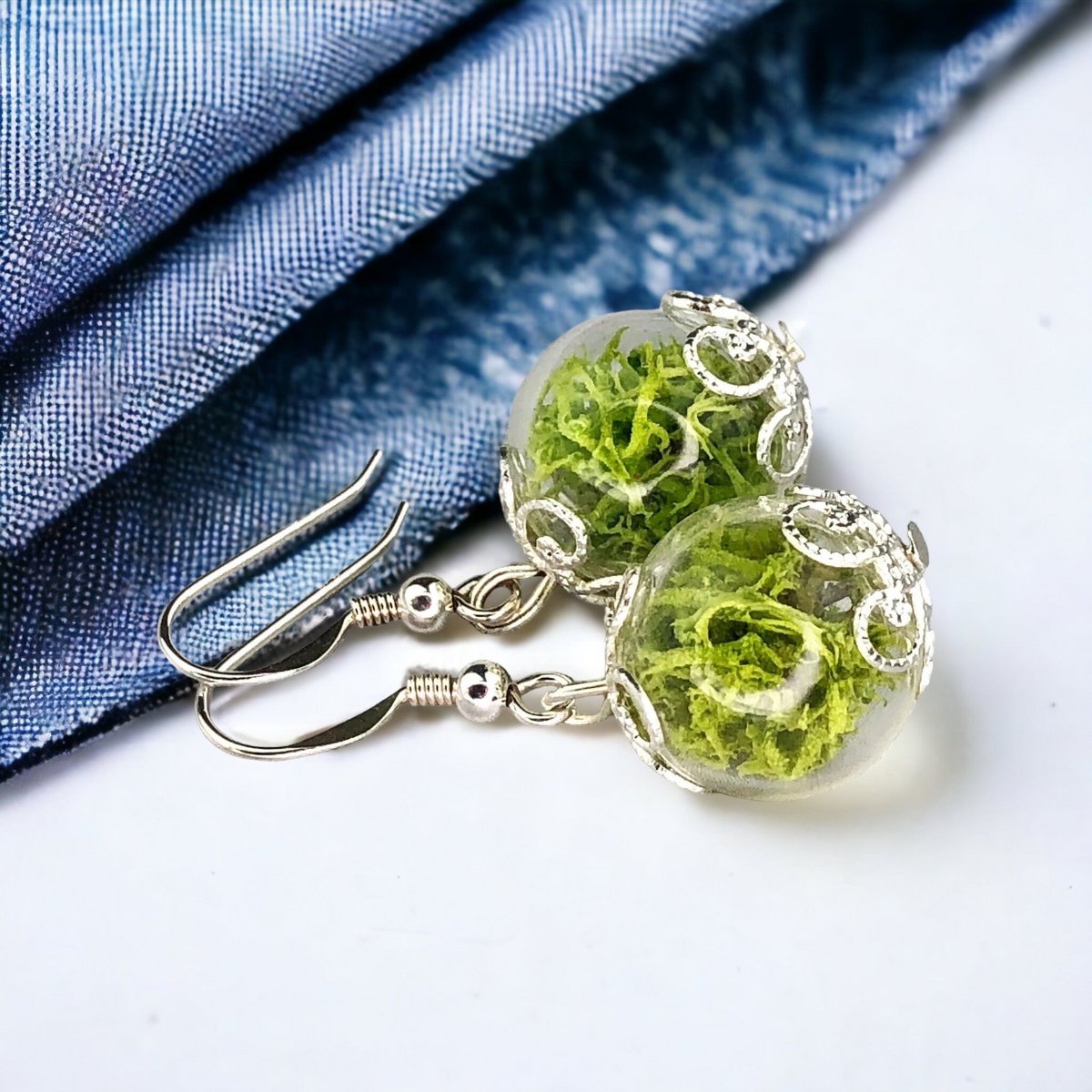 Echte Moos Ohrringe - 925 Sterling Silber Schmuck - Botanische Terrarium Ohrhänger - OHR925-10