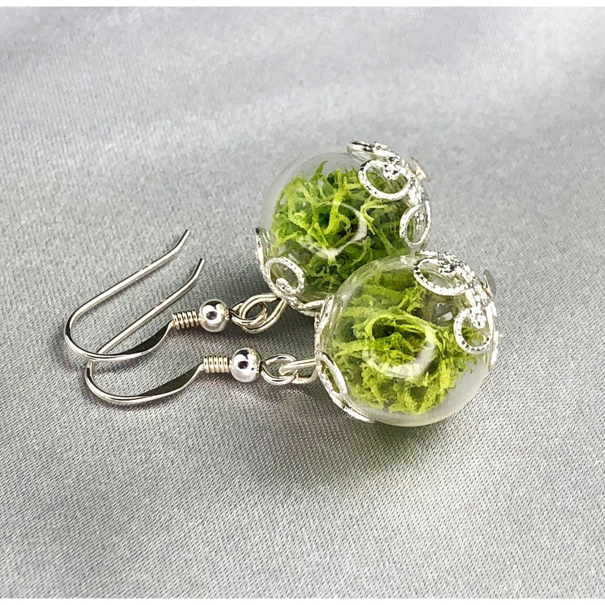 Echte Moos Ohrringe - 925 Sterling Silber Schmuck - Botanische Terrarium Ohrhänger - OHR925-10