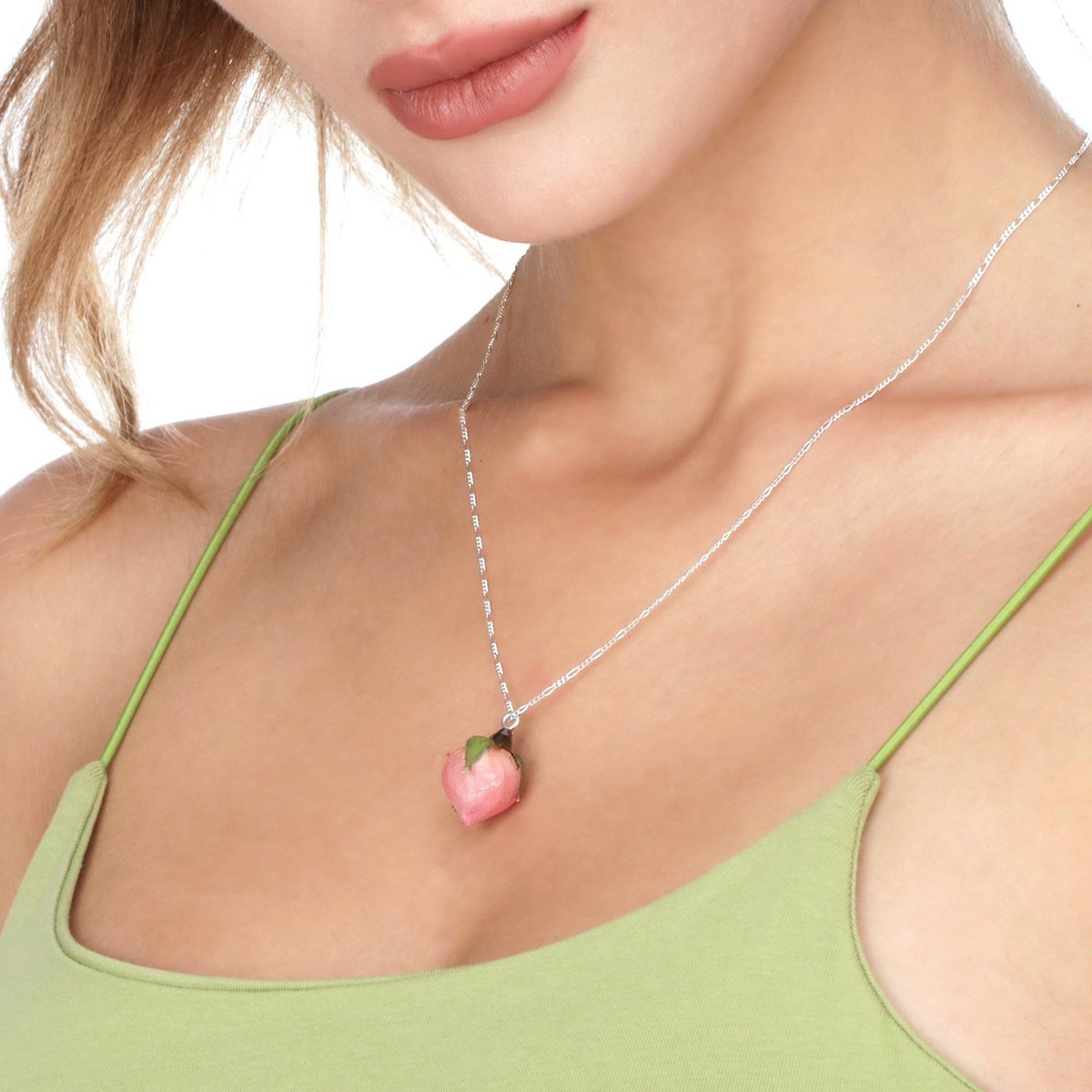 Echte Rose Anhänger Rosa - 925 Sterling Silber Halskette - Naturschmuck - K925-40