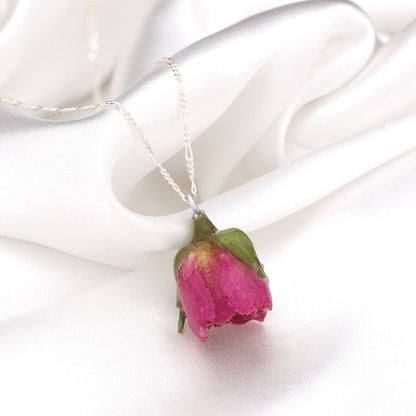 Echte Rose Anhänger mit 925 Sterling Silberkette - Botanische Halskette - K925-117