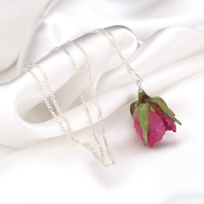 Echte Rose Anhänger mit 925 Sterling Silberkette - Botanische Halskette - K925-117