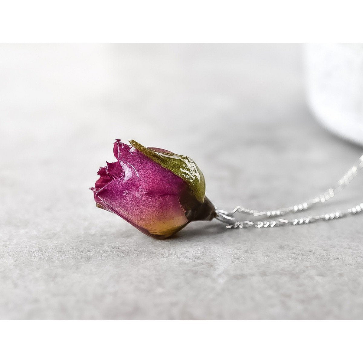 Echte Rose Anhänger mit 925 Sterling Silberkette - Botanische Halskette - K925-117