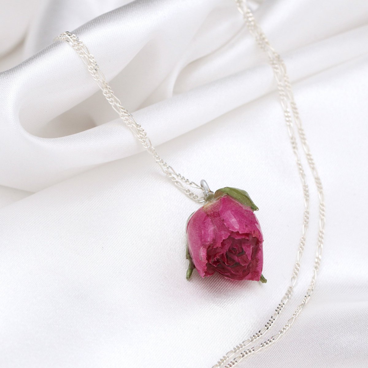 Echte Rose Anhänger mit 925 Sterling Silberkette - Botanische Halskette - K925-117