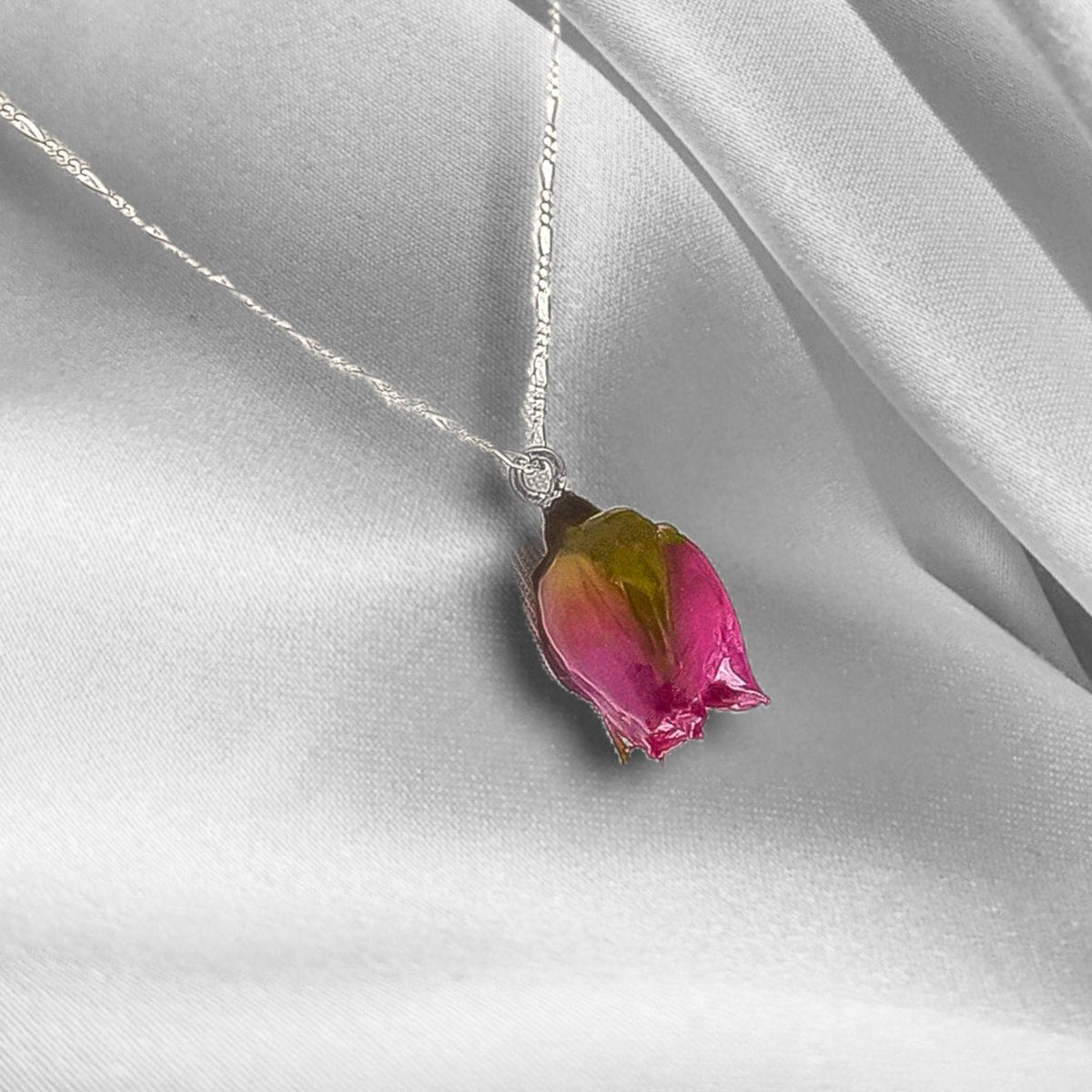 Echte Rose Anhänger mit 925 Sterling Silberkette - Botanische Halskette - K925-117