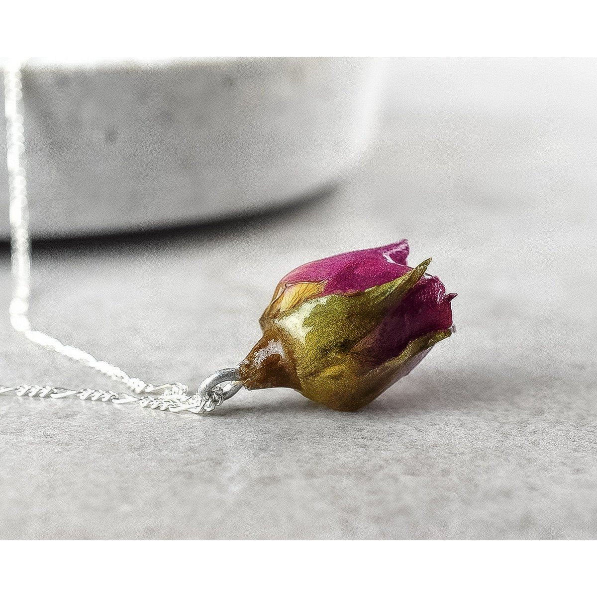 Echte Rose Anhänger mit 925 Sterling Silberkette - Botanische Halskette - K925-117