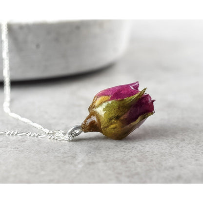 Echte Rose Anhänger mit 925 Sterling Silberkette - Botanische Halskette - K925-117