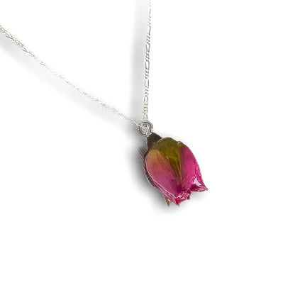 Echte Rose Anhänger mit 925 Sterling Silberkette - Botanische Halskette - K925-117