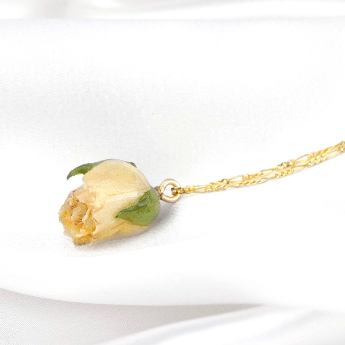 Echte Rosen Anhänger - Cremeweiss - 925 Sterling Gold Vergoldete Halskette - K925-36