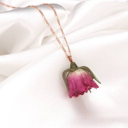 Echte Rosenkette - Romantischer Schmuck aus 925 Sterling Rosegold Vergoldet - Naturschmuck - K925-50