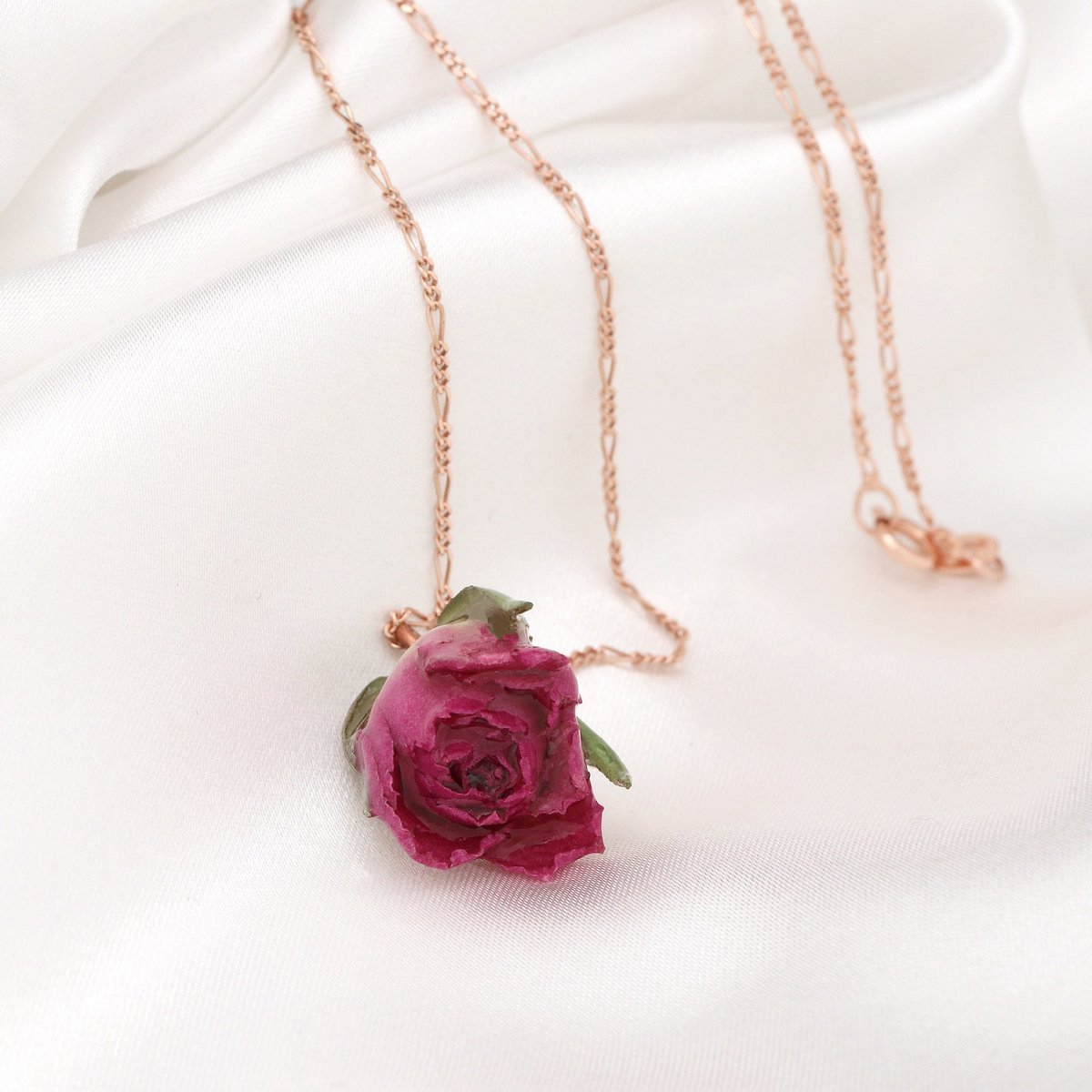 Echte Rosenkette - Romantischer Schmuck aus 925 Sterling Rosegold Vergoldet - Naturschmuck - K925-50