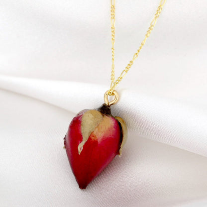 Echte Rosenknospe Rot - 925 Sterling Gold Vergoldete Halskette - PR065