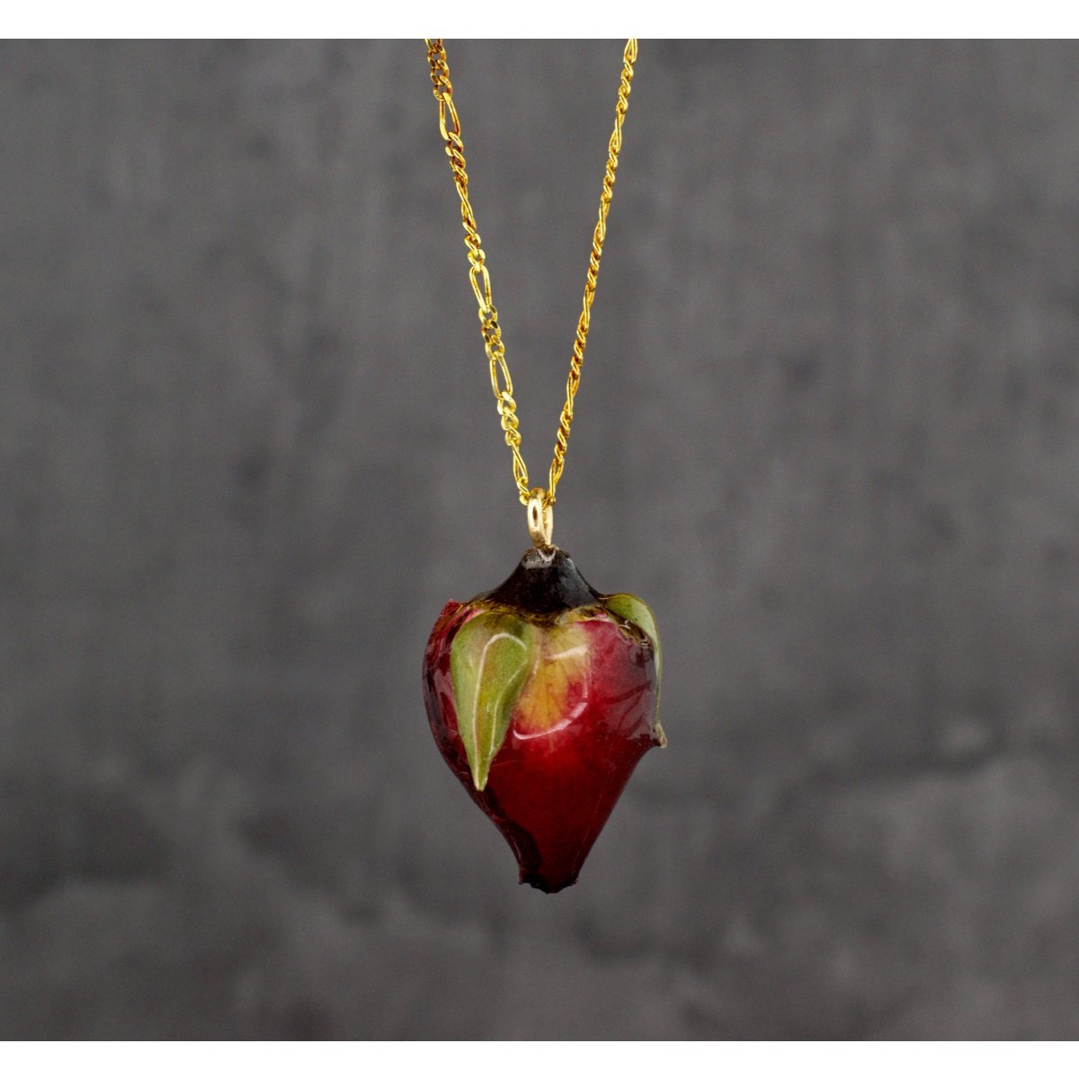 Echte Rosenknospe Rot - 925 Sterling Gold Vergoldete Halskette - PR065