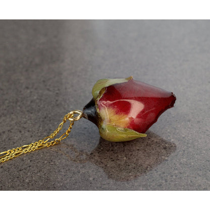 Echte Rosenknospe Rot - 925 Sterling Gold Vergoldete Halskette - PR065