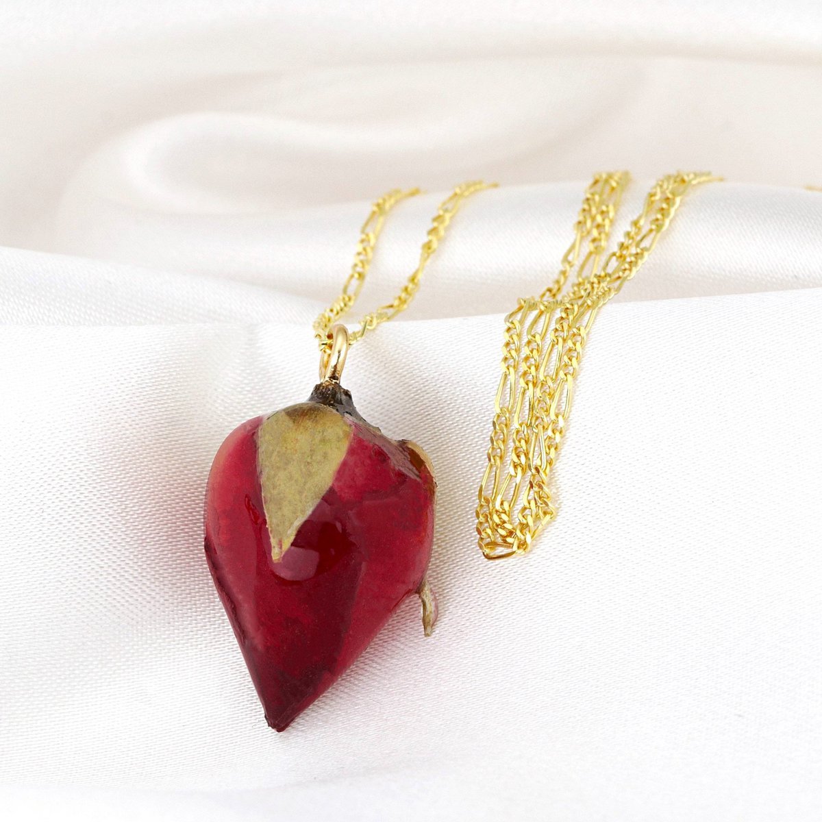 Echte Rosenknospe Rot - 925 Sterling Gold Vergoldete Halskette - PR065