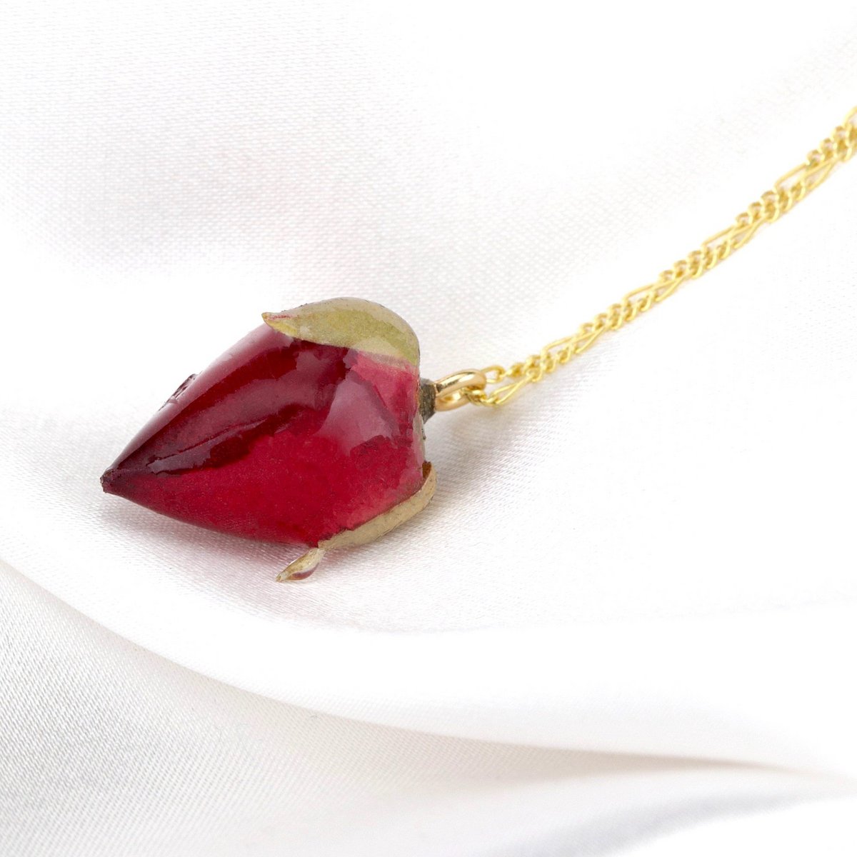 Echte Rosenknospe Rot - 925 Sterling Gold Vergoldete Halskette - PR065