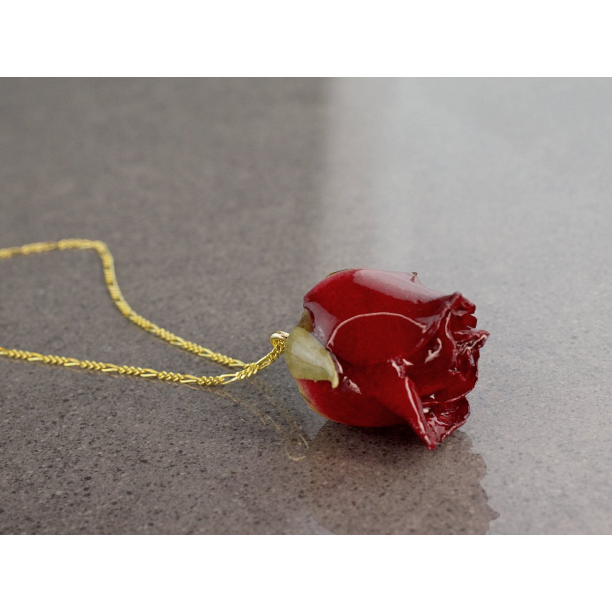 Echte Rote Rose Anhänger Halskette - 925 Sterling Gold Vergoldet - PR052