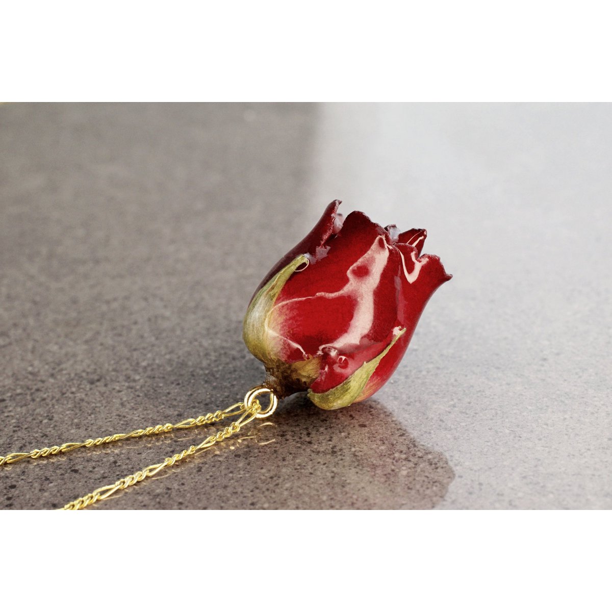 Echte Rote Rose Anhänger Halskette - 925 Sterling Gold Vergoldet - PR052