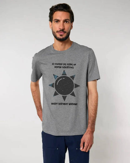 Echte Sternenkarte in Sonnenform mit Ort/Zeit und deinem Text • Unisex Premium T-Shirt XS-5XL aus Bio-Baumwolle für Damen & Herren • Exklusivdesign • personalisiert