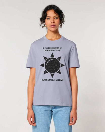 Echte Sternenkarte in Sonnenform mit Ort/Zeit und deinem Text • Unisex Premium T-Shirt XS-5XL aus Bio-Baumwolle für Damen & Herren • Exklusivdesign • personalisiert