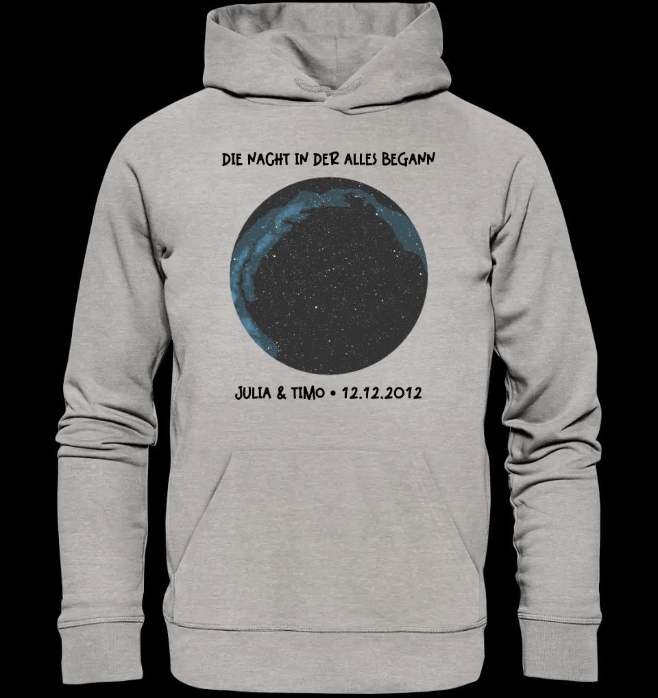 Echte Sternenkarte mit Ort/Zeit und deinem Text • Unisex Premium Hoodie XS-5XL aus Bio-Baumwolle für Damen & Herren • Exklusivdesign • personalisiert