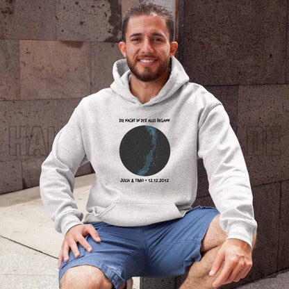 Echte Sternenkarte mit Ort/Zeit und deinem Text • Unisex Premium Hoodie XS-5XL aus Bio-Baumwolle für Damen & Herren • Exklusivdesign • personalisiert