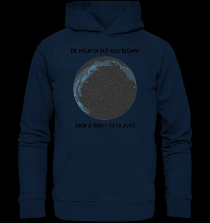 Echte Sternenkarte mit Ort/Zeit und deinem Text • Unisex Premium Hoodie XS-5XL aus Bio-Baumwolle für Damen & Herren • Exklusivdesign • personalisiert