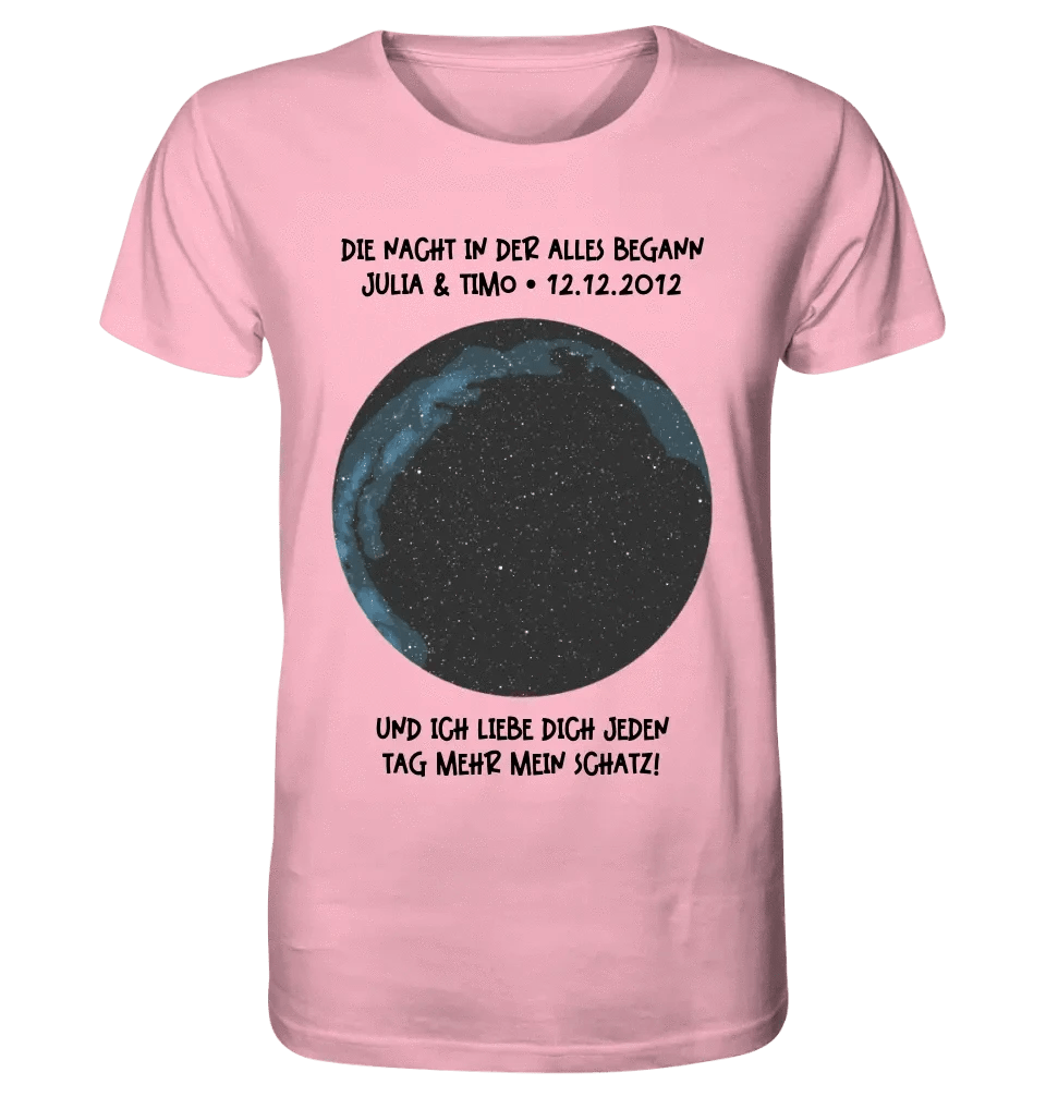 Echte Sternenkarte mit Ort/Zeit und deinem Text • Unisex Premium T-Shirt XS-5XL aus Bio-Baumwolle für Damen & Herren • Exklusivdesign • personalisiert