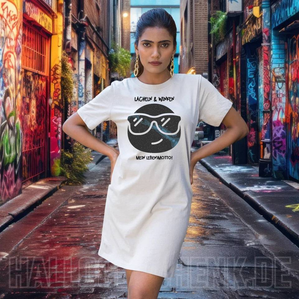 Echte Sternkarte als Emoticon mit Sonnenbrille + Text • Ladies Premium T-Shirt Kleid aus Bio-Baumwolle S-2XL • Exklusivdesign • personalisiert