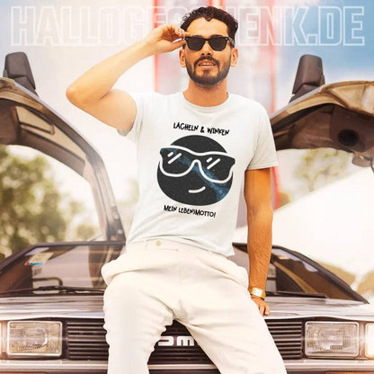 Echte Sternkarte als Emoticon mit Sonnenbrille + Text • Unisex Premium T-Shirt XS-5XL aus Bio-Baumwolle für Damen & Herren • Exklusivdesign • personalisiert