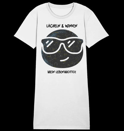 Echte Sternkarte als Emoticon mit Sonnenbrille + Text • Ladies Premium T-Shirt Kleid aus Bio-Baumwolle S-2XL • Exklusivdesign • personalisiert