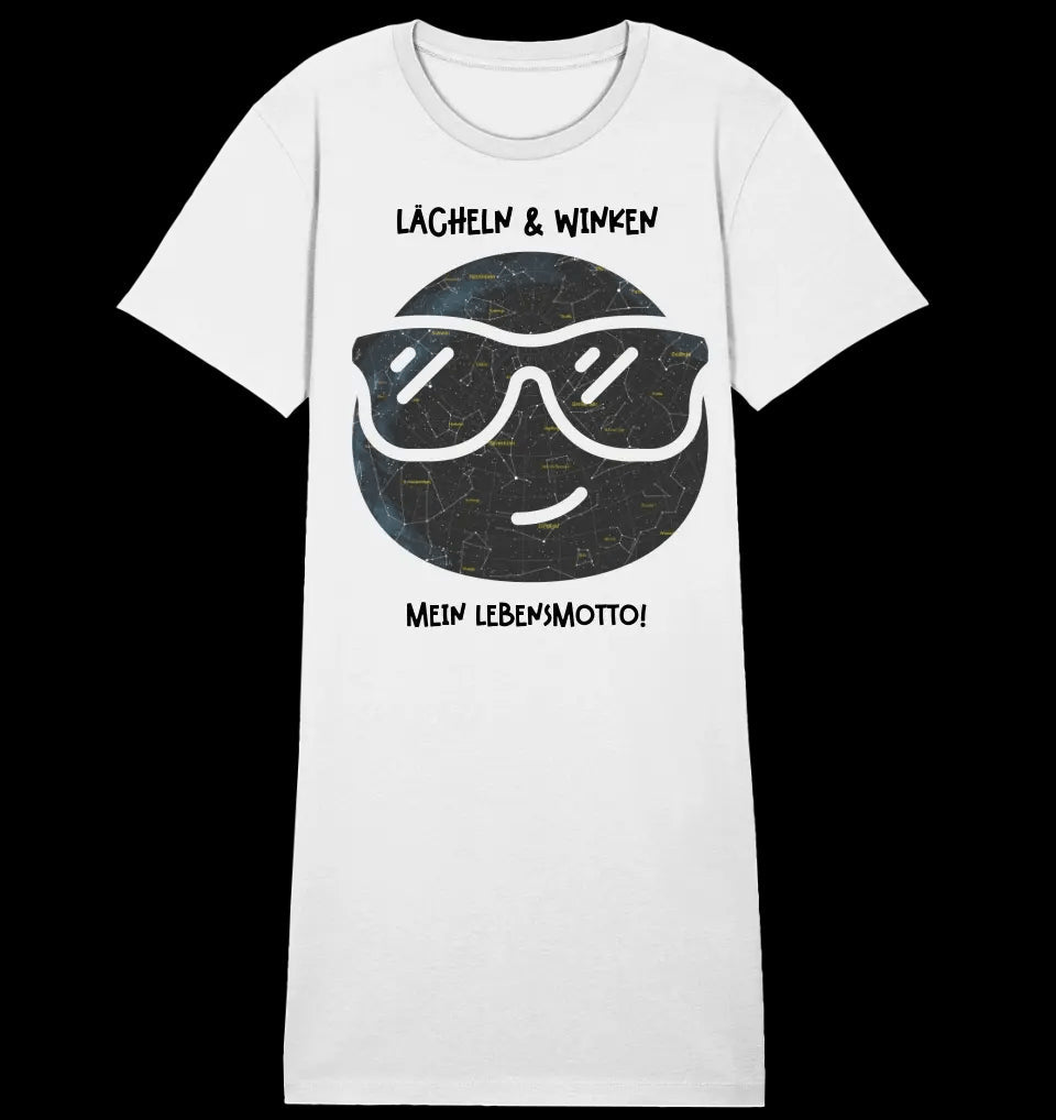 Echte Sternkarte als Emoticon mit Sonnenbrille + Text • Ladies Premium T-Shirt Kleid aus Bio-Baumwolle S-2XL • Exklusivdesign • personalisiert