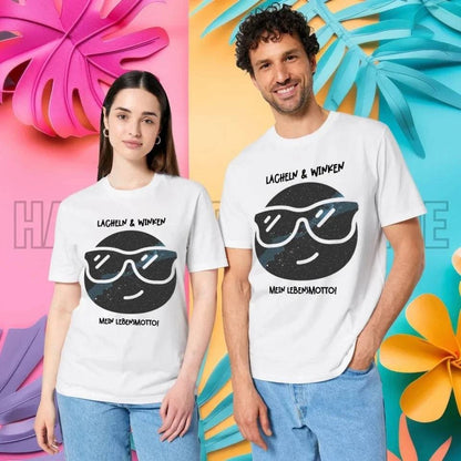 Echte Sternkarte als Emoticon mit Sonnenbrille + Text • Unisex Premium T-Shirt XS-5XL aus Bio-Baumwolle für Damen & Herren • Exklusivdesign • personalisiert