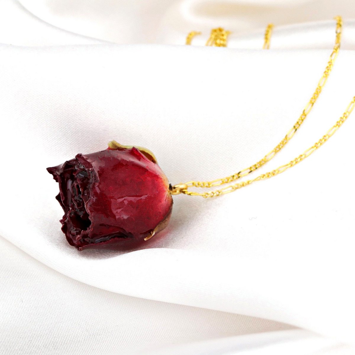 Echte XL Rose Anhänger - Rot - 925 Sterling Gold Vergoldete Halskette - K925-13