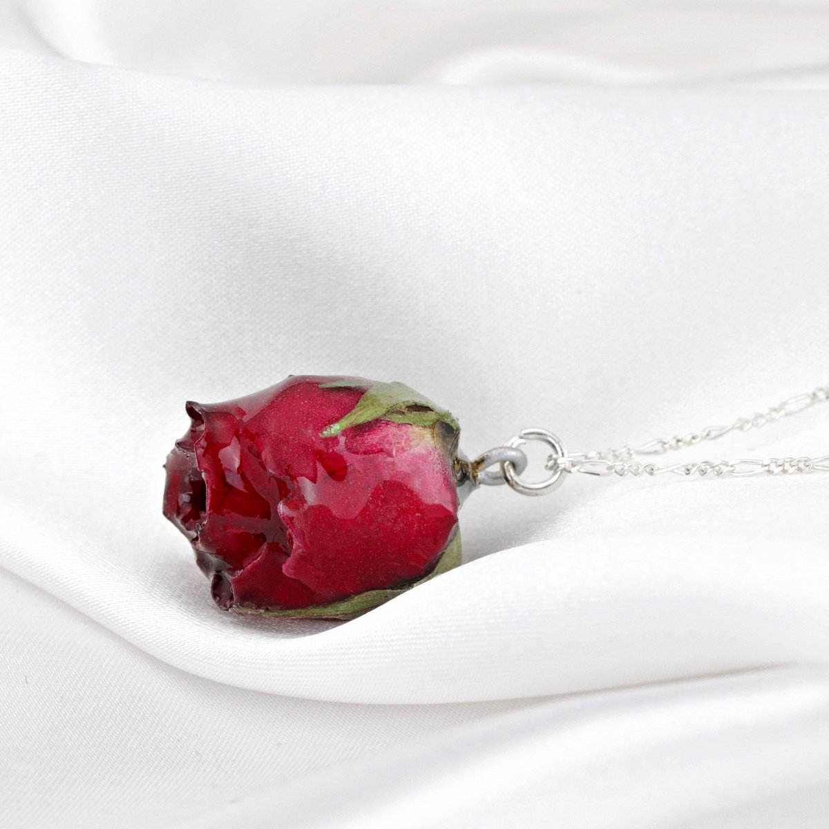 Echte XL Rose Anhänger - Rot - 925 Sterling Silber Halskette - K925-136